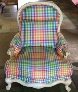 plaidchair 254x300 - Bright Plaid Upholstered Chair